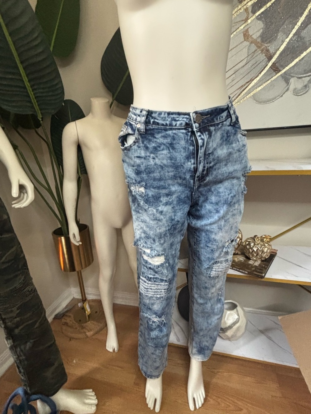 Women’s Acid Wash Distressed Skinny Jeans - Blue